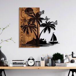 Wallity Holiday Island Accesorio Decorativo de Pared de Madera y Metal Nogal y Negro